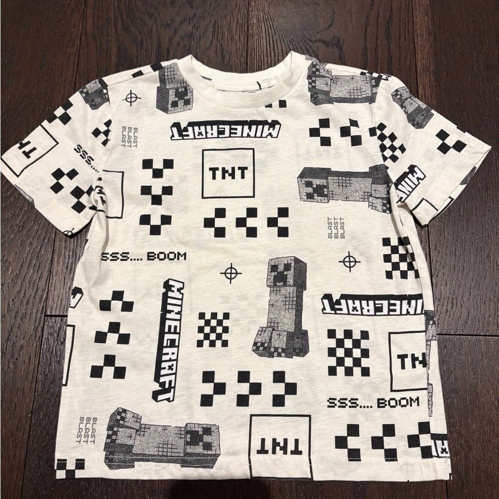 Minecraft Kids White Graphic Tee with Creeper & TNT Print